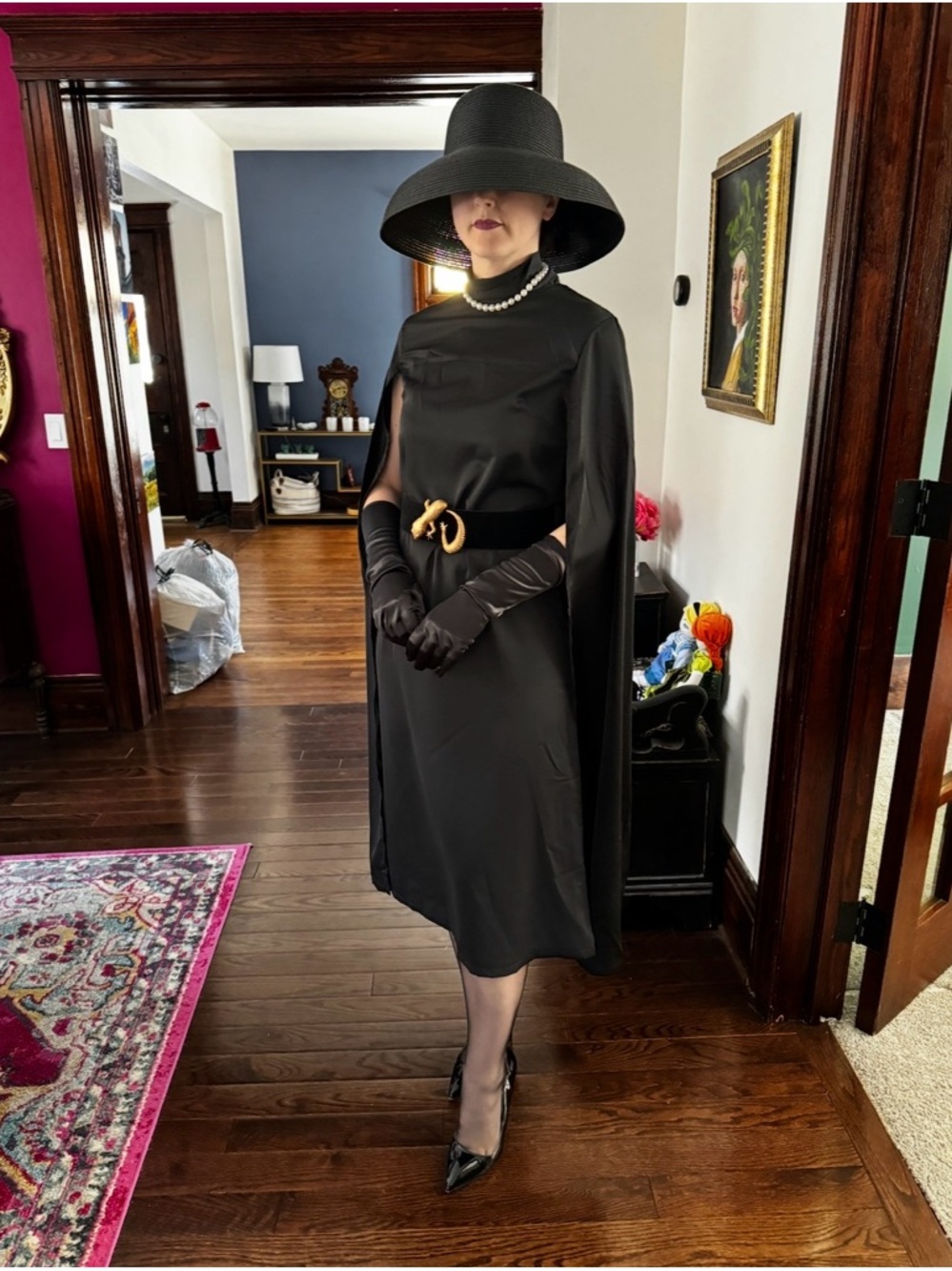 SHEIN Black Cape-Style High Neck Dress